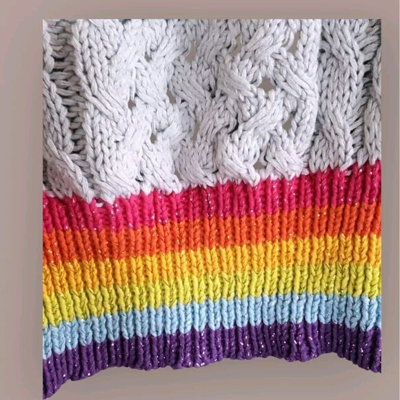 Le Superbe Cashmere Sweater Womens Large Gray Rainbow Sinbad  Cable  Knit - Picture 4 of 7